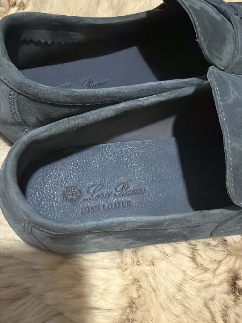 Loro Piana Grey Suede Loafers with Metal Charm - Picture 3 of 6
